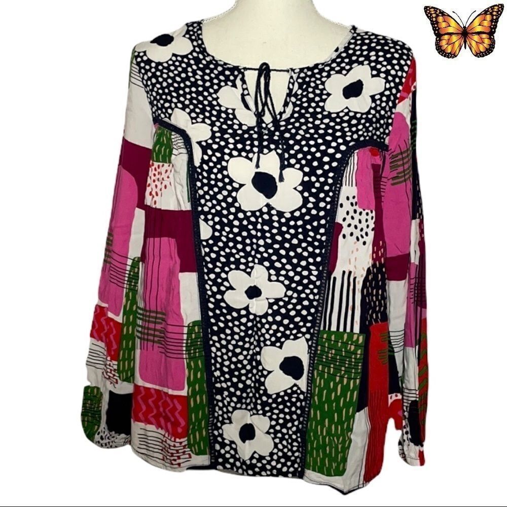 LUNA Moon Multi Color and Multi Pattern Print Blouse Size Small